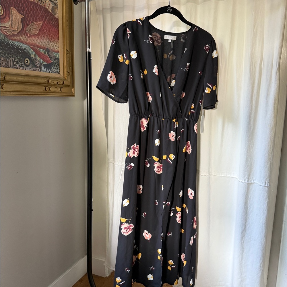1.STATE Womens Floral A-line Maxi Dress, Black, X-Small